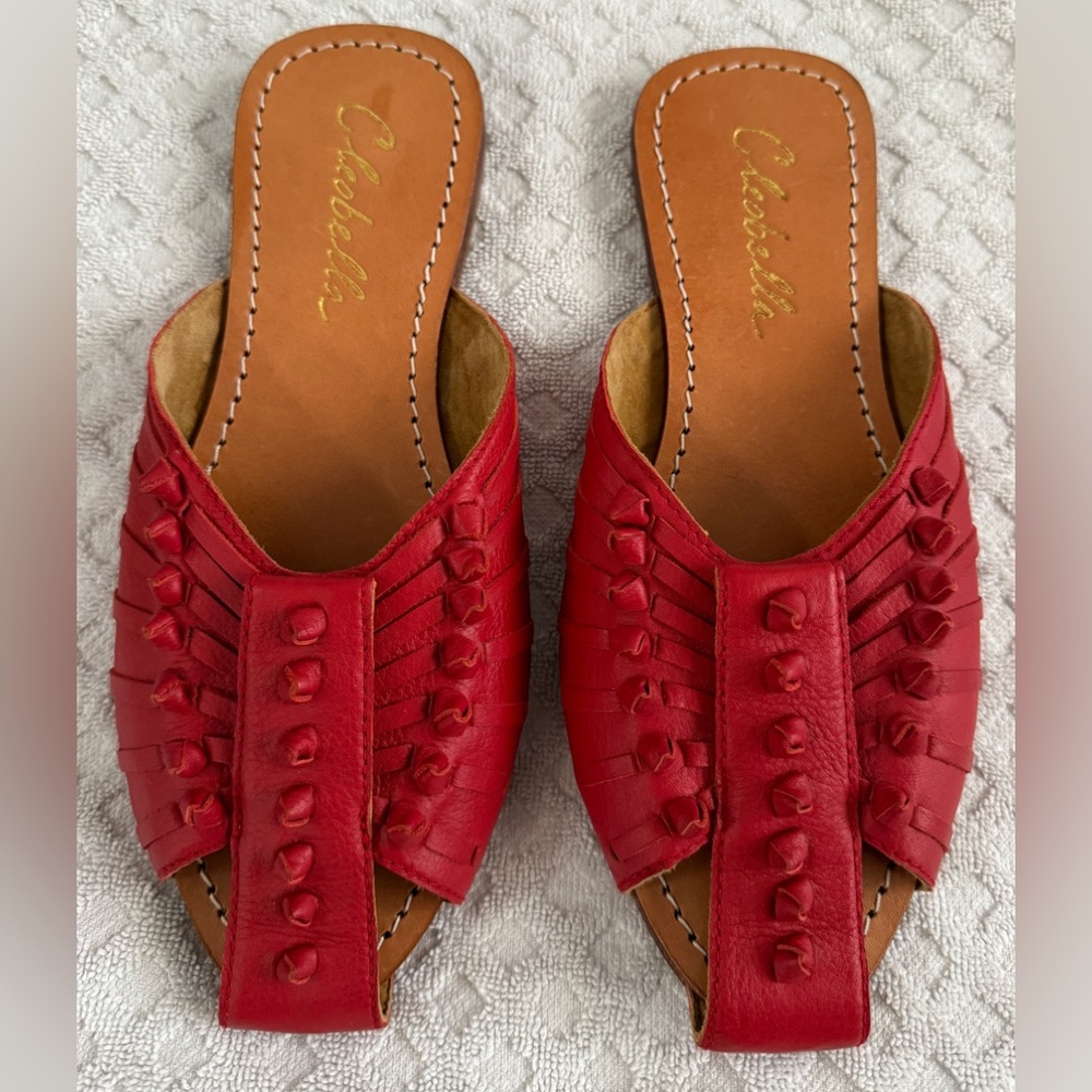 Cleobella Monroe Slide in Red Leather Size 36 US 5 Handmade Sandals - Picture 9 of 14